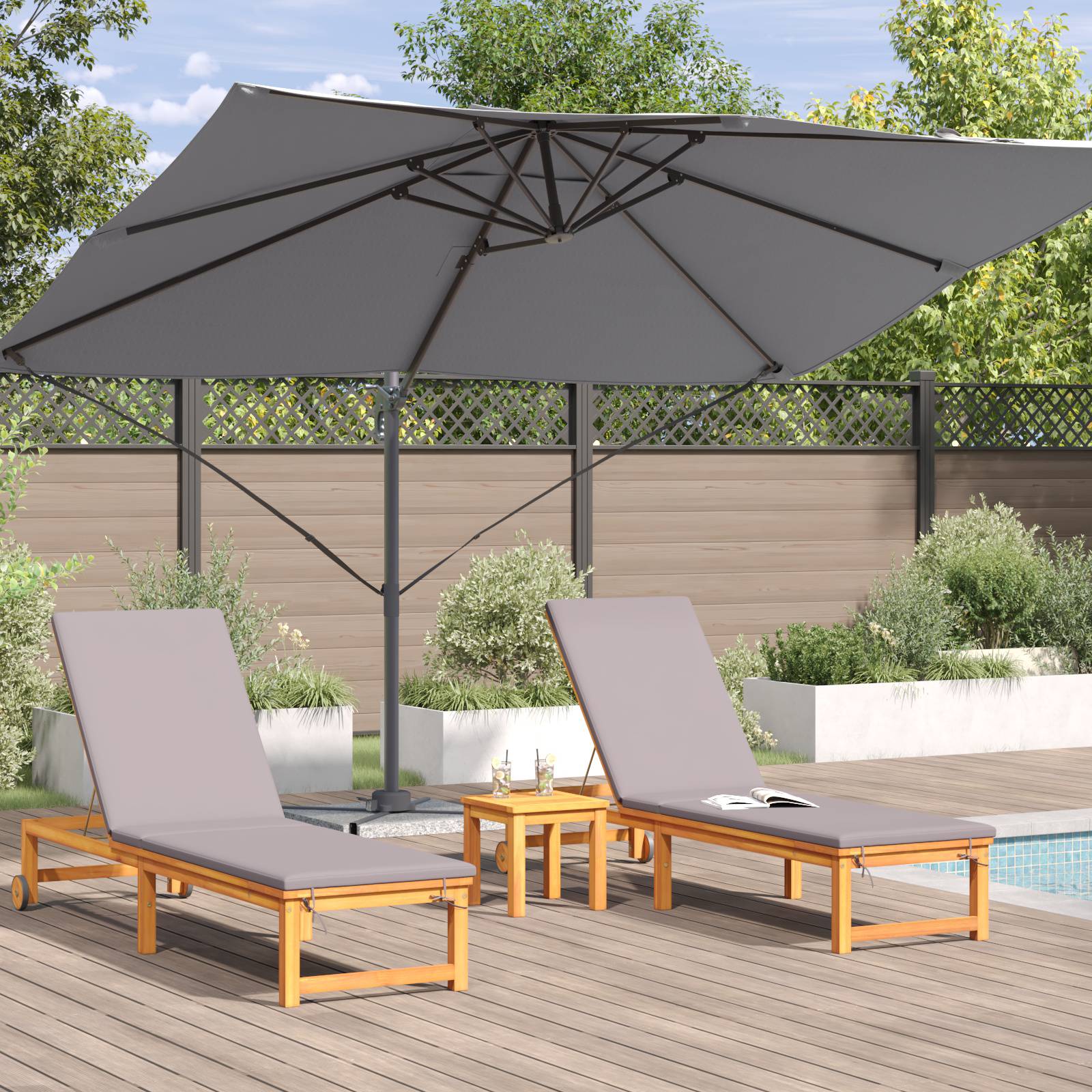 Parasol Déporté de jardin - Parasol d'extérieur Anthracite Polyester, Acier Émaillé Grand - Image 4