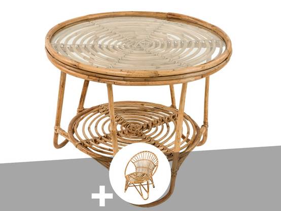 Ensemble salon de jardin bohème, fauteuil rotin rond + table basse - Jardiline - Image 1
