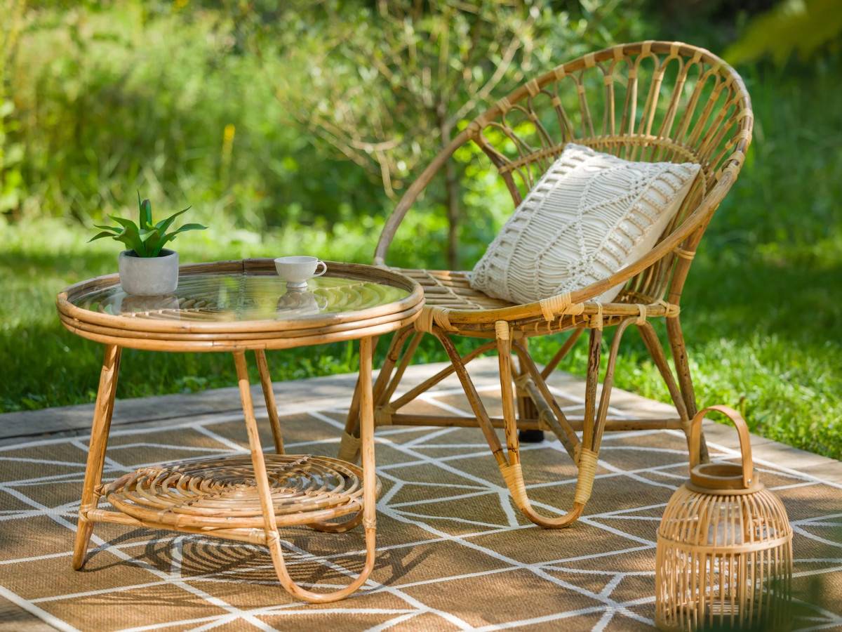 Ensemble salon de jardin bohème, fauteuil rotin rond + table basse - Jardiline - Image 2