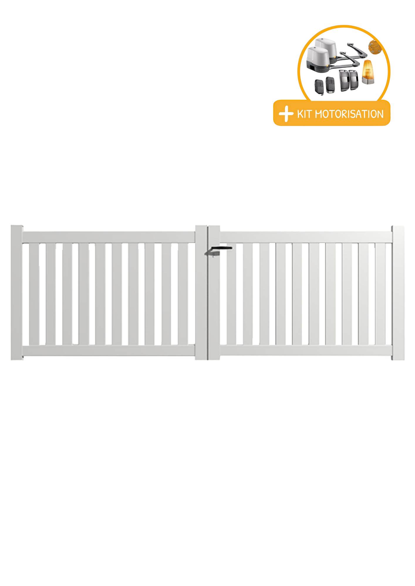 Portail Packit - Portail alu battant ajouré en kit +MOT dim. L.4000 (entre piliers) X H.1200 mmMOT LOCKYVIA (à bras)  Blanc (RAL 9010)
