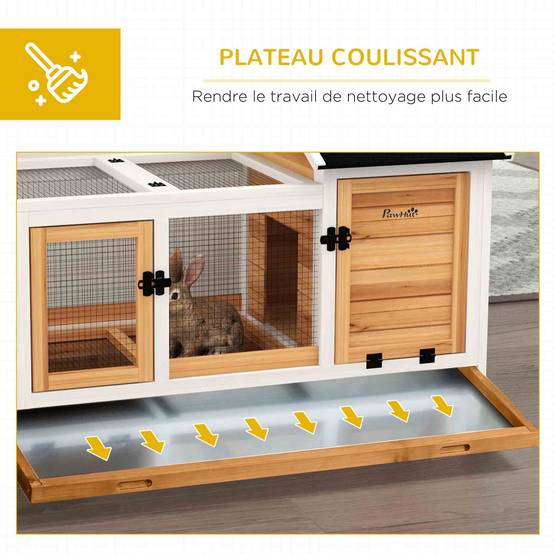 Clapier cage à lapins rongeurs sur roulettes 2 portes verrouillables - 108 x 58 x 73,5 cm bois massif jaune - Image 8