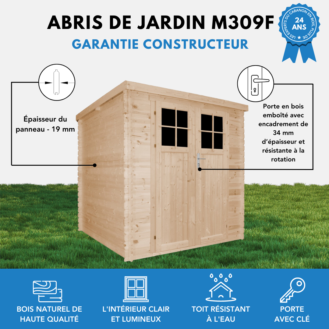 Timbela - Abri de jardin en bois l204xL204xH200 cm / 3,53 m² avec porte verrouillable de haute qualité - 19 mm d’épaisseur - Timbela M309F - Image 9