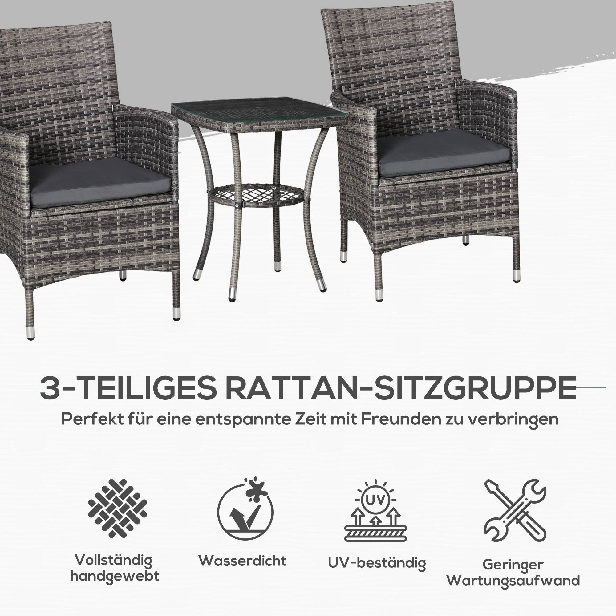 Salon de jardin 2 places résine tressée balcon terrasse avec coussins table verre gris foncé - ComfortXL Outdoor Living - Image 4