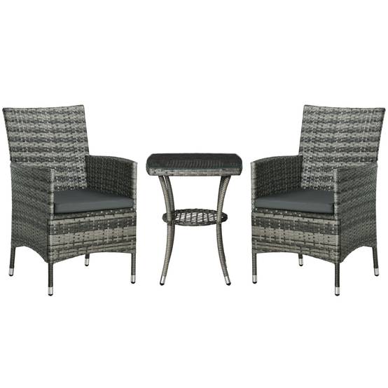 Salon de jardin 2 places résine tressée balcon terrasse avec coussins table verre gris foncé - ComfortXL Outdoor Living - Image 2