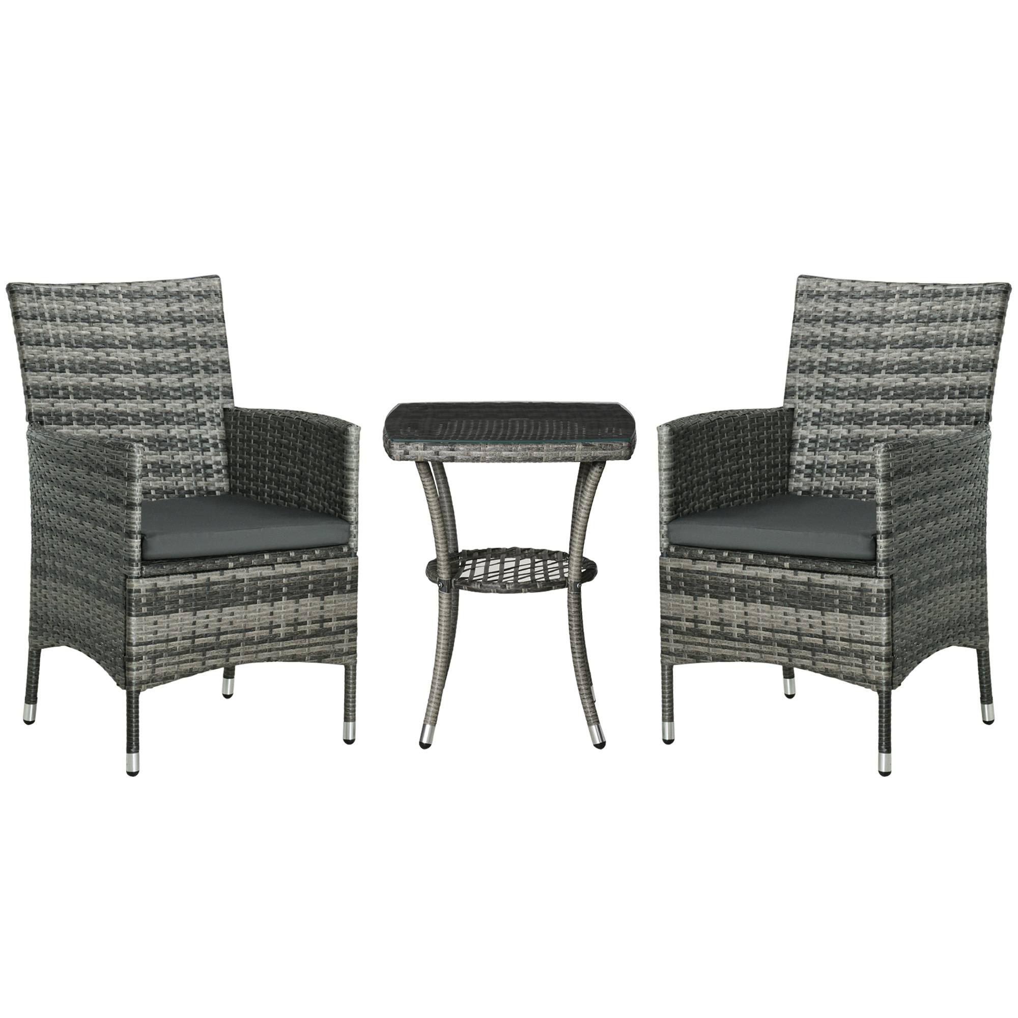 Salon de jardin 2 places résine tressée balcon terrasse avec coussins table verre gris foncé - ComfortXL Outdoor Living - Image 2