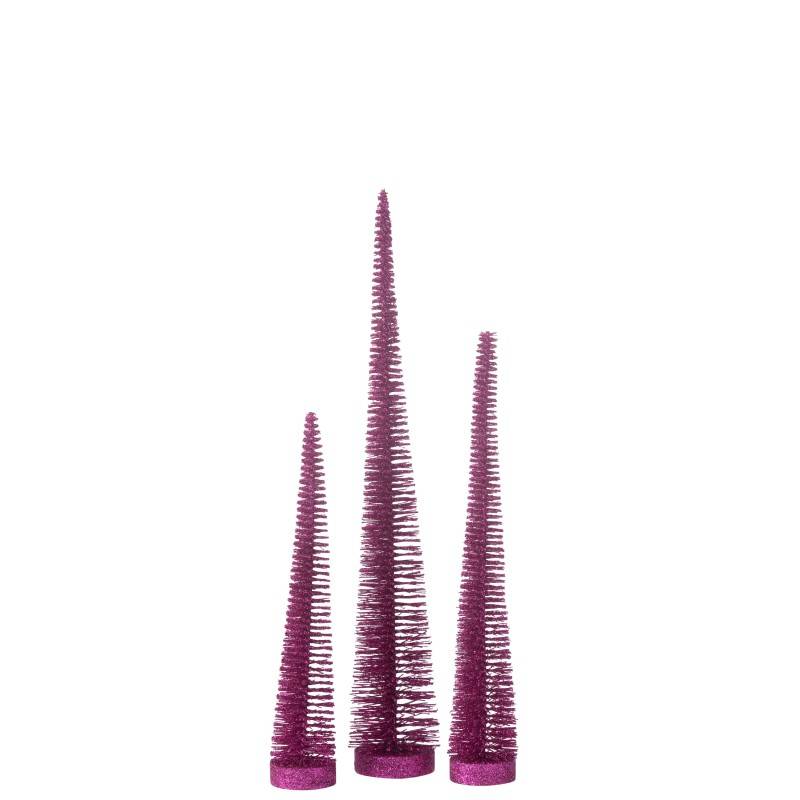 J-Line - Lot de 3 sapin de Noël artificiel en plastique rose 10x10x41 cm - J-Line - Image 2