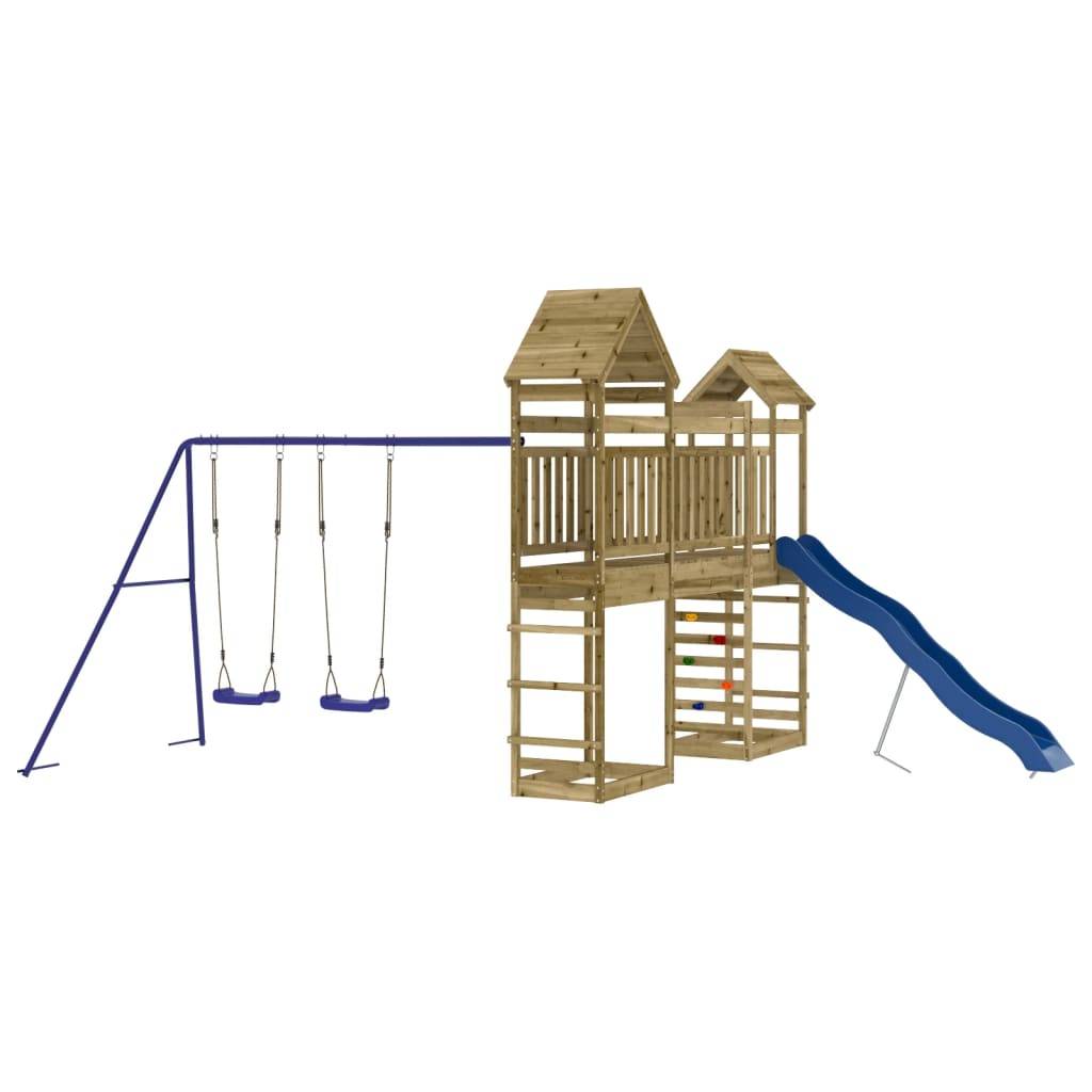 Helloshop26 - Aire de jeux d'extérieur balançoires toboggan portiques robuste jeux jardin 492 x 360 x 264 cm bois de pin imprégné - Imagen 3