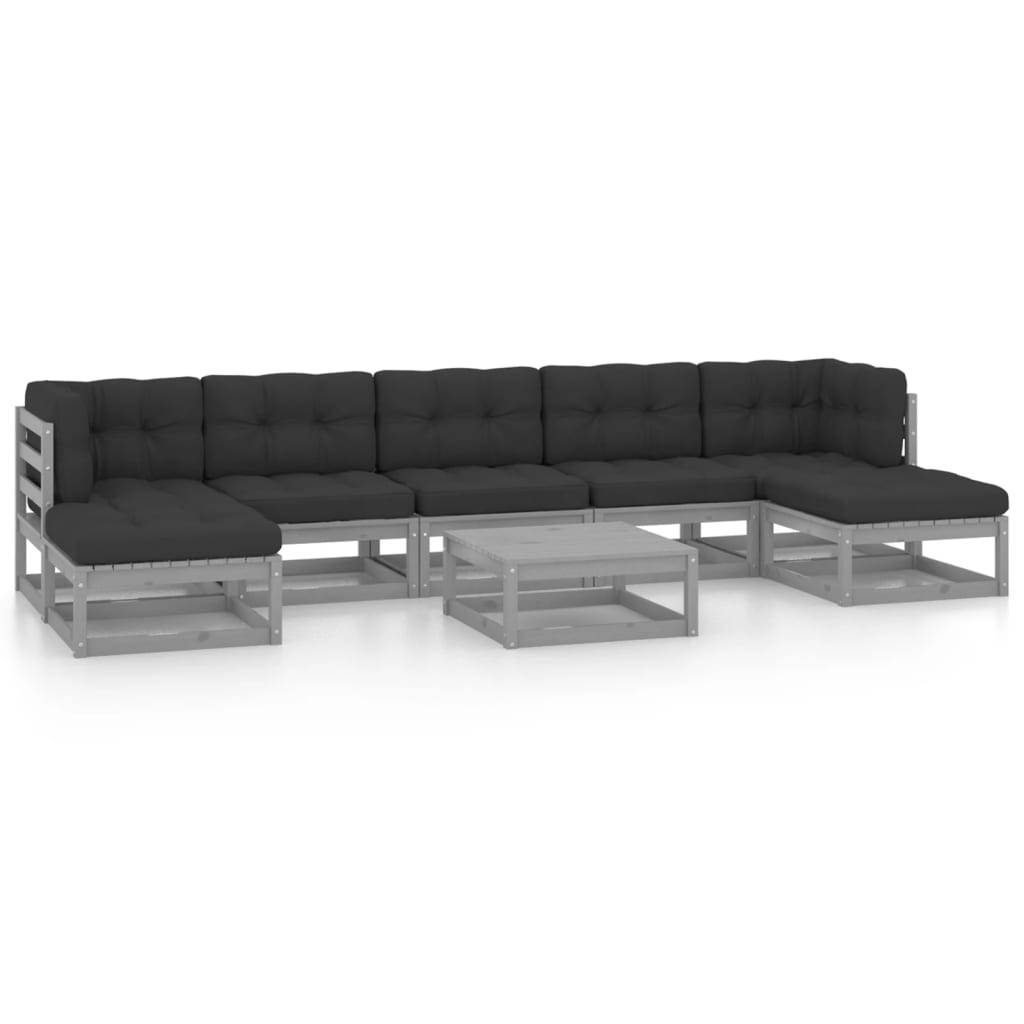 Helloshop26 - Salon de jardin meuble d'extérieur ensemble de mobilier 8 pièces avec coussins gris bois de pin massif - Imagen 1