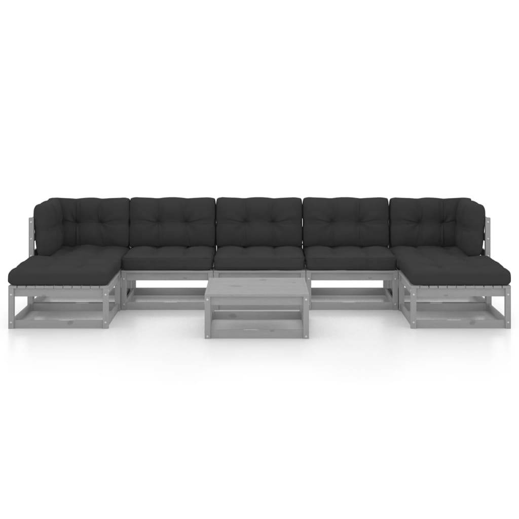 Helloshop26 - Salon de jardin meuble d'extérieur ensemble de mobilier 8 pièces avec coussins gris bois de pin massif - Imagen 2