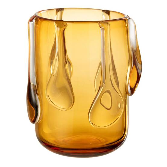 Vase Design en Verre "Drippy" 22cm Ambre - Image 1