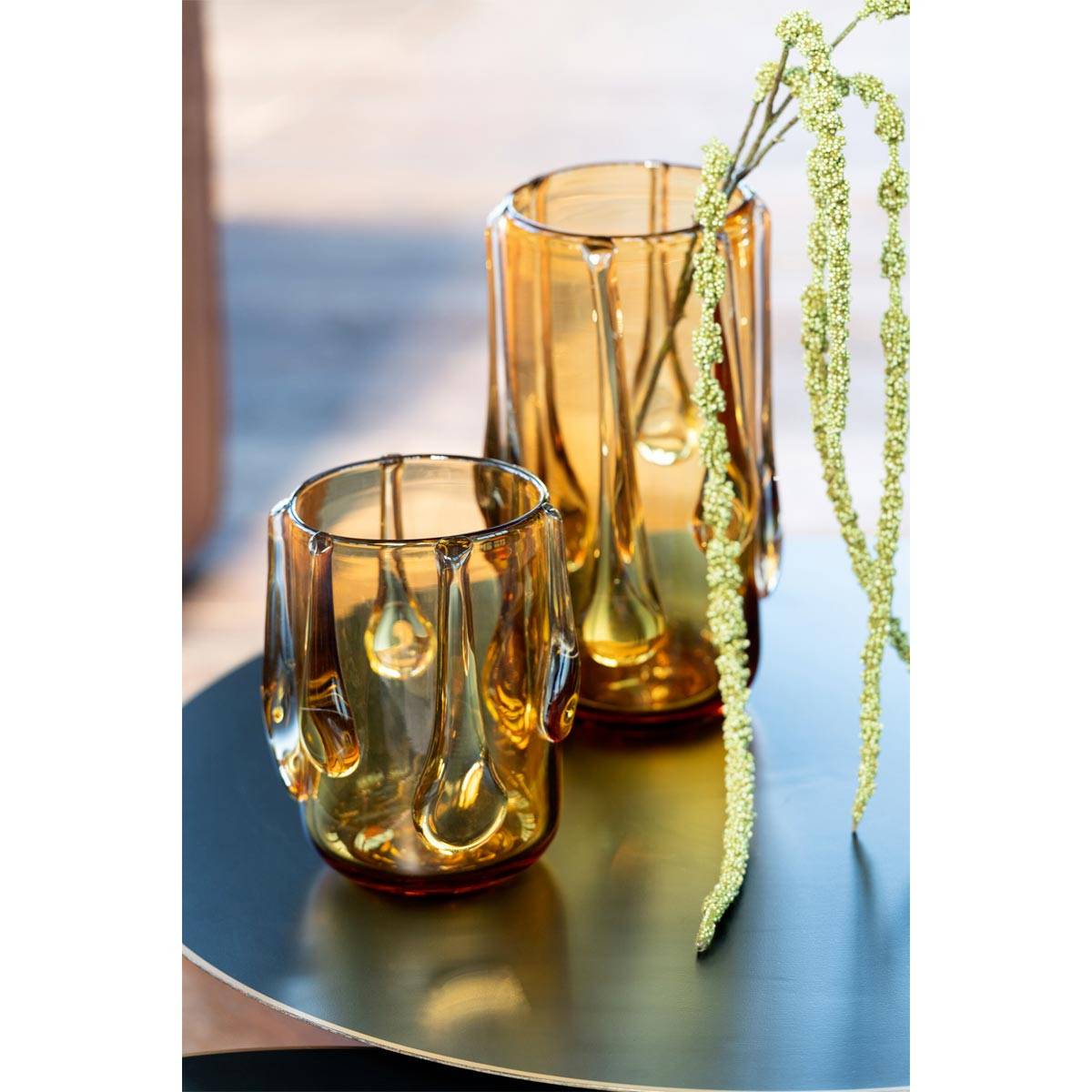 Vase Design en Verre "Drippy" 22cm Ambre - Image 3