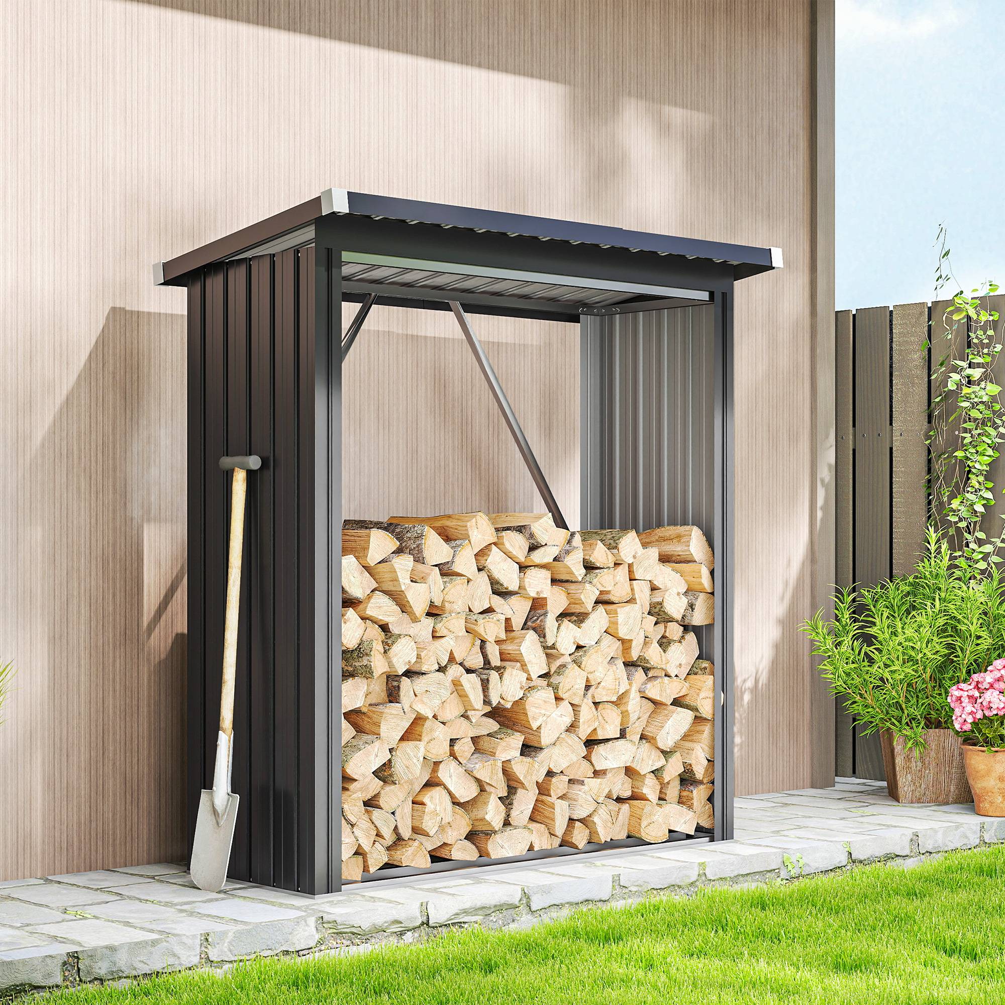 Abri à bûches acier gris foncé 150 x 66.5 x 150 cm - PANGIVO - Image 4