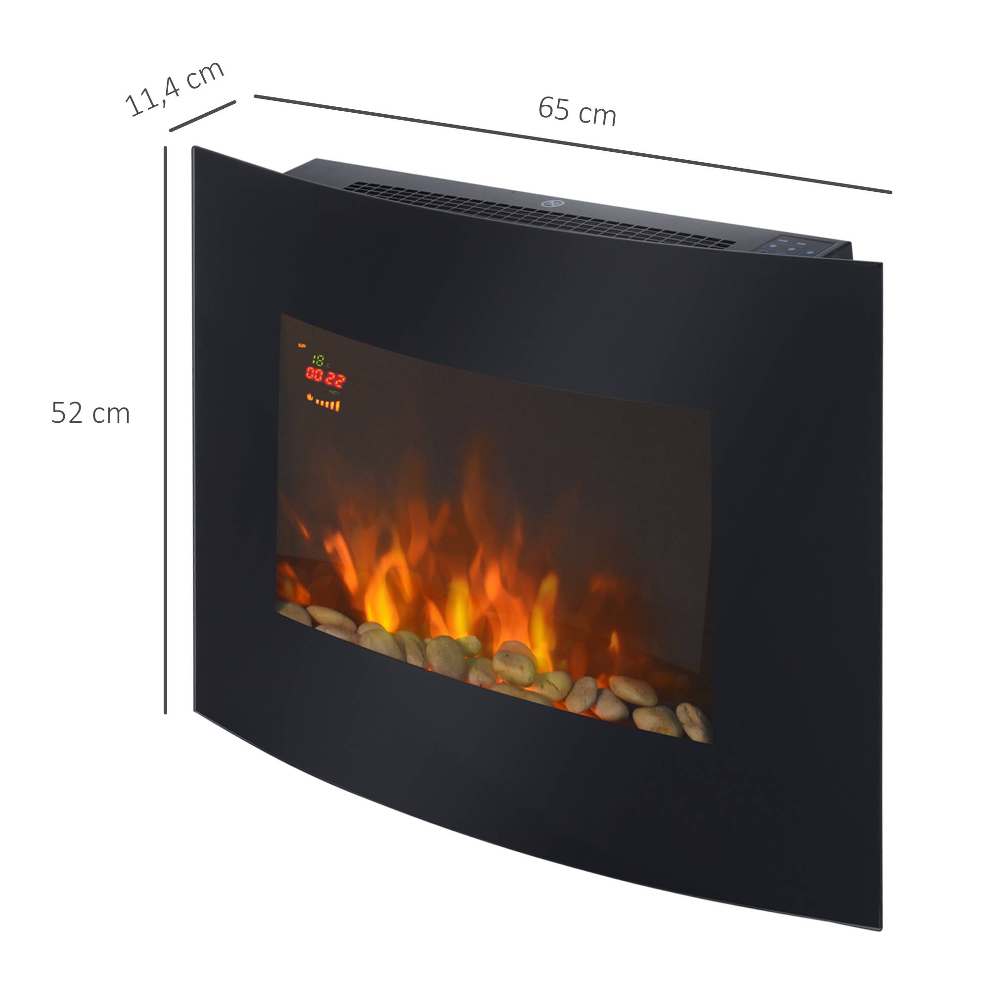 Sans Marque - Cheminée électrique,Cheminée murale 65cm LED 7 couleurs 900/1800W minuterie thermostat télécommande noir - Image 5