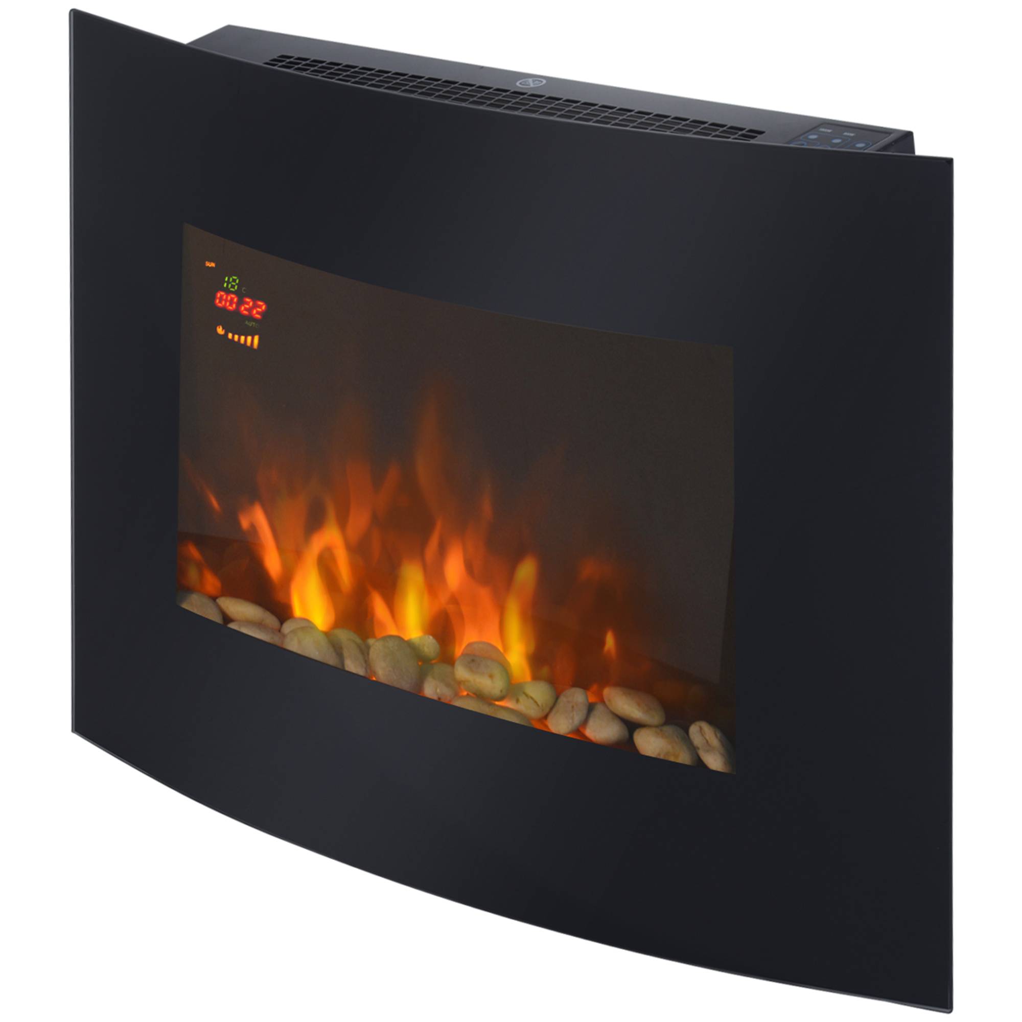 Sans Marque - Cheminée électrique,Cheminée murale 65cm LED 7 couleurs 900/1800W minuterie thermostat télécommande noir - Image 2