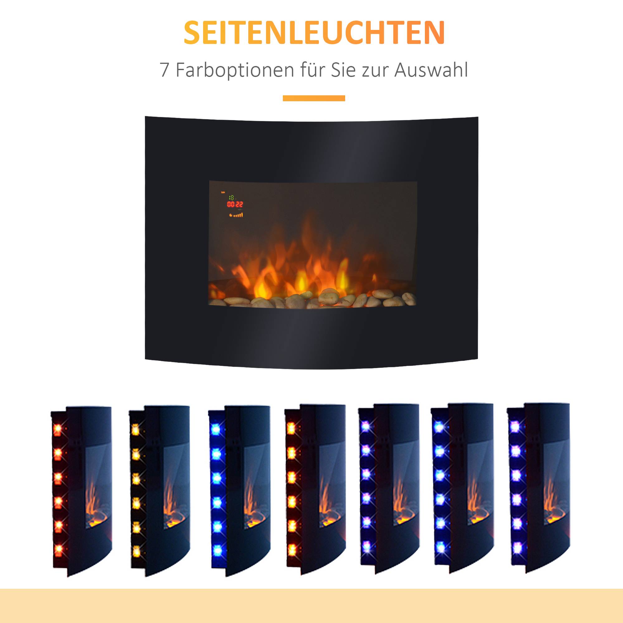 Sans Marque - Cheminée électrique,Cheminée murale 65cm LED 7 couleurs 900/1800W minuterie thermostat télécommande noir - Image 9