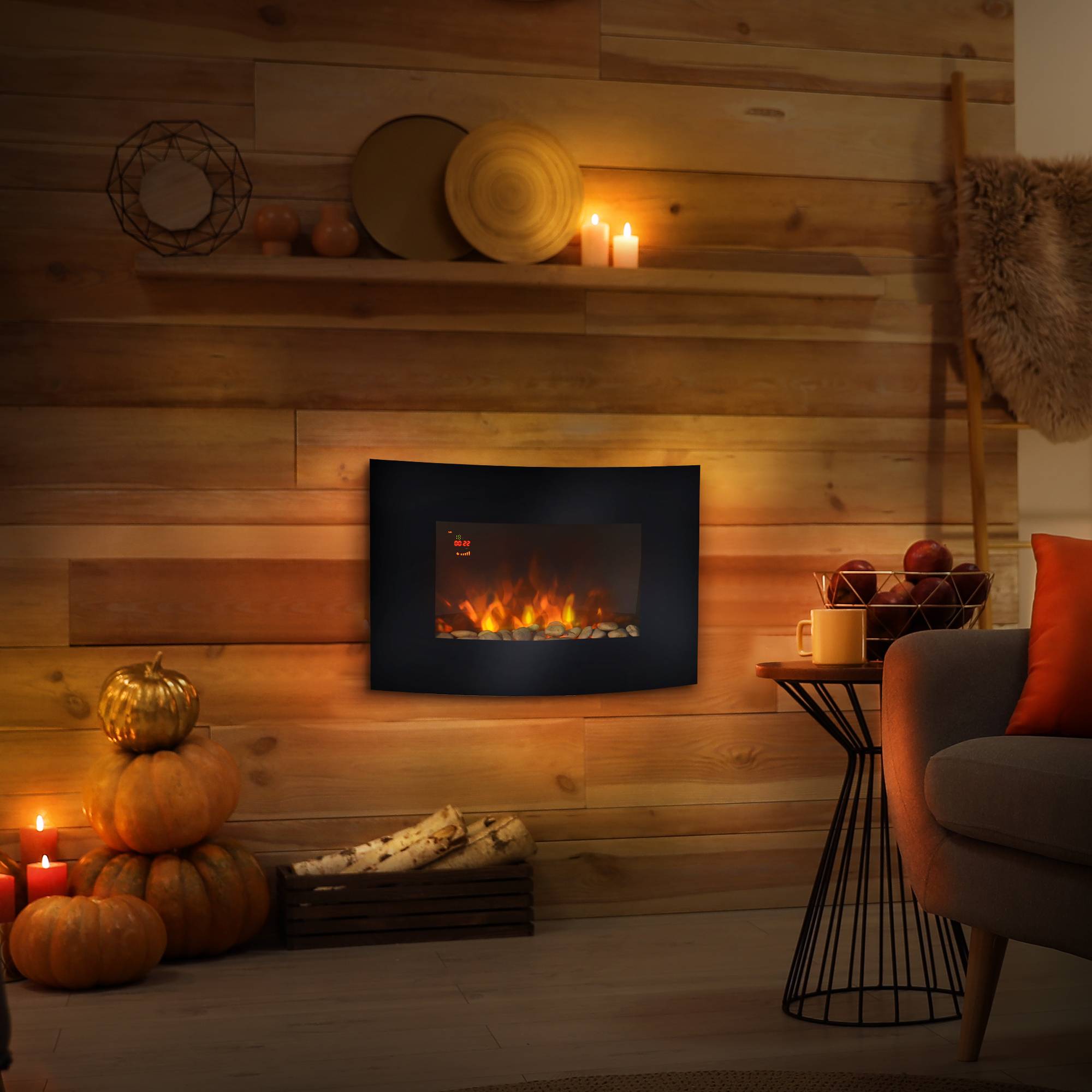 Sans Marque - Cheminée électrique,Cheminée murale 65cm LED 7 couleurs 900/1800W minuterie thermostat télécommande noir - Image 4