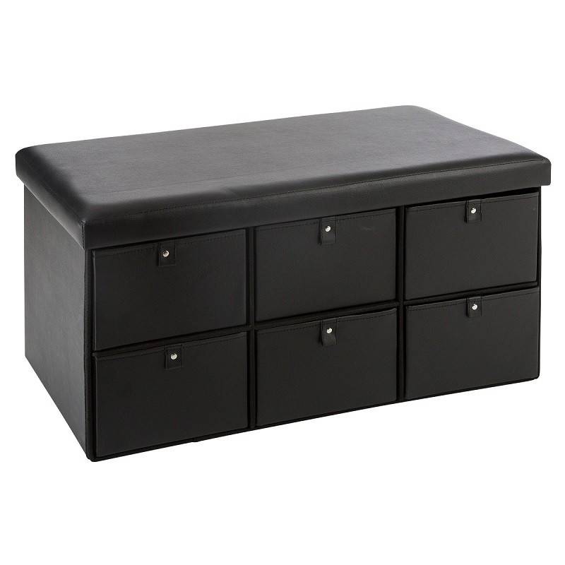 Grand pouf à tiroirs simili noir Atmosphera - Imagen 1