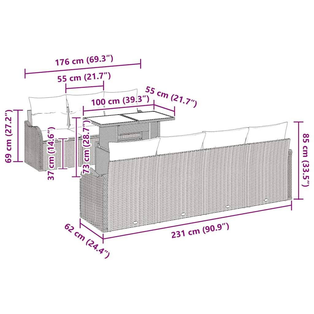 ComfortXL - Salon de jardin modulable 8 pcs en poly rotin tissé pour 7 convives Gris clair – ComfortXL Outdoor Living - Image 8