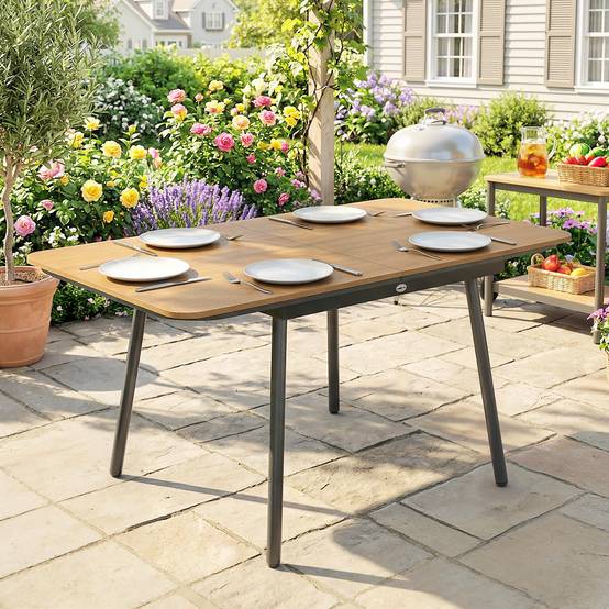 ComfortXL - Table de jardin 6 personnes WPC teck 140 x 80 cm pieds réglables extérieur - ComfortXL Outdoor Living - Image 10