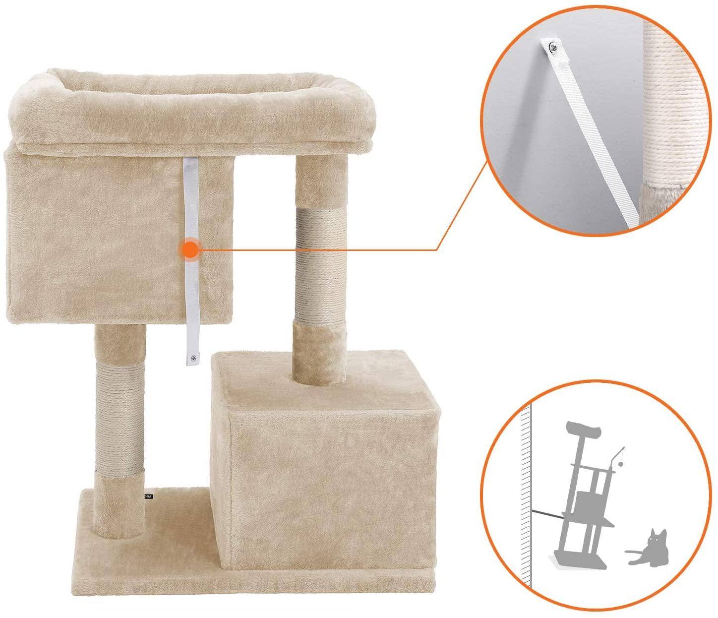 Helloshop26 - Arbre à chat colonne en sisal pour aiguiser les griffes 2 niches luxueuses maison de jeu meubles pour chatons chats et félins couleur beige - Imagen 2