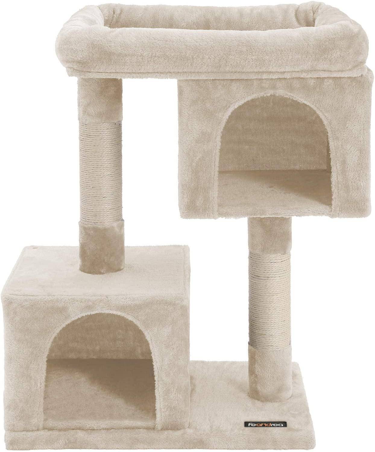 Helloshop26 - Arbre à chat colonne en sisal pour aiguiser les griffes 2 niches luxueuses maison de jeu meubles pour chatons chats et félins couleur beige - Imagen 3