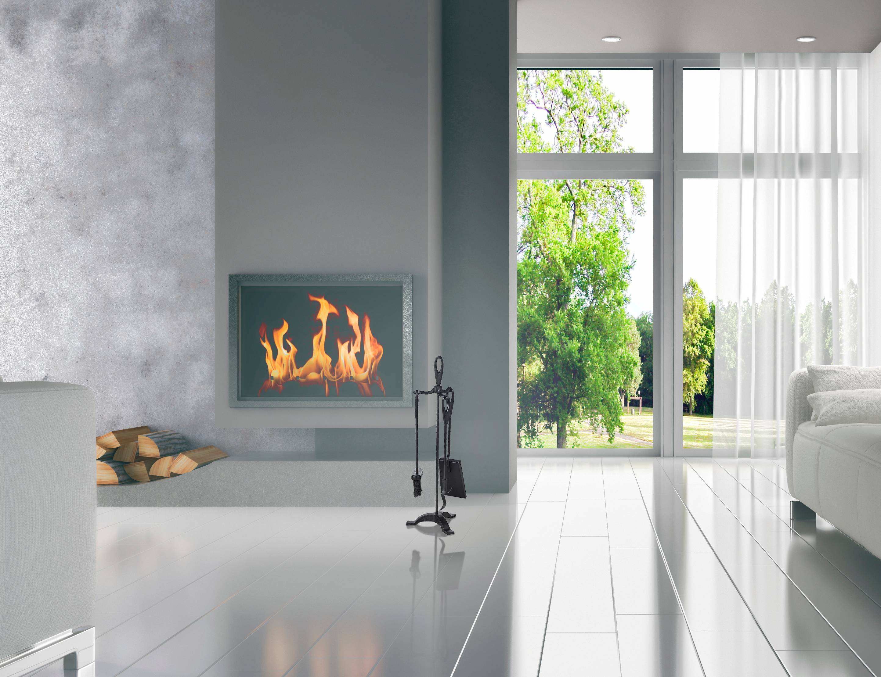 Serviteur de cheminée 4 pièces acier noir 63,5x17x17cm - PRACTO HOME ...