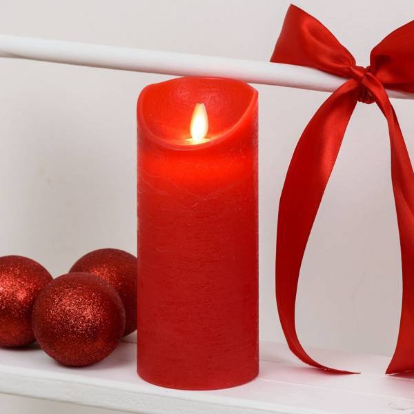 Bougie LED en cire rouge Flamme vacillante à piles H18cm Timer Blanc chaud Lotti - Image 7