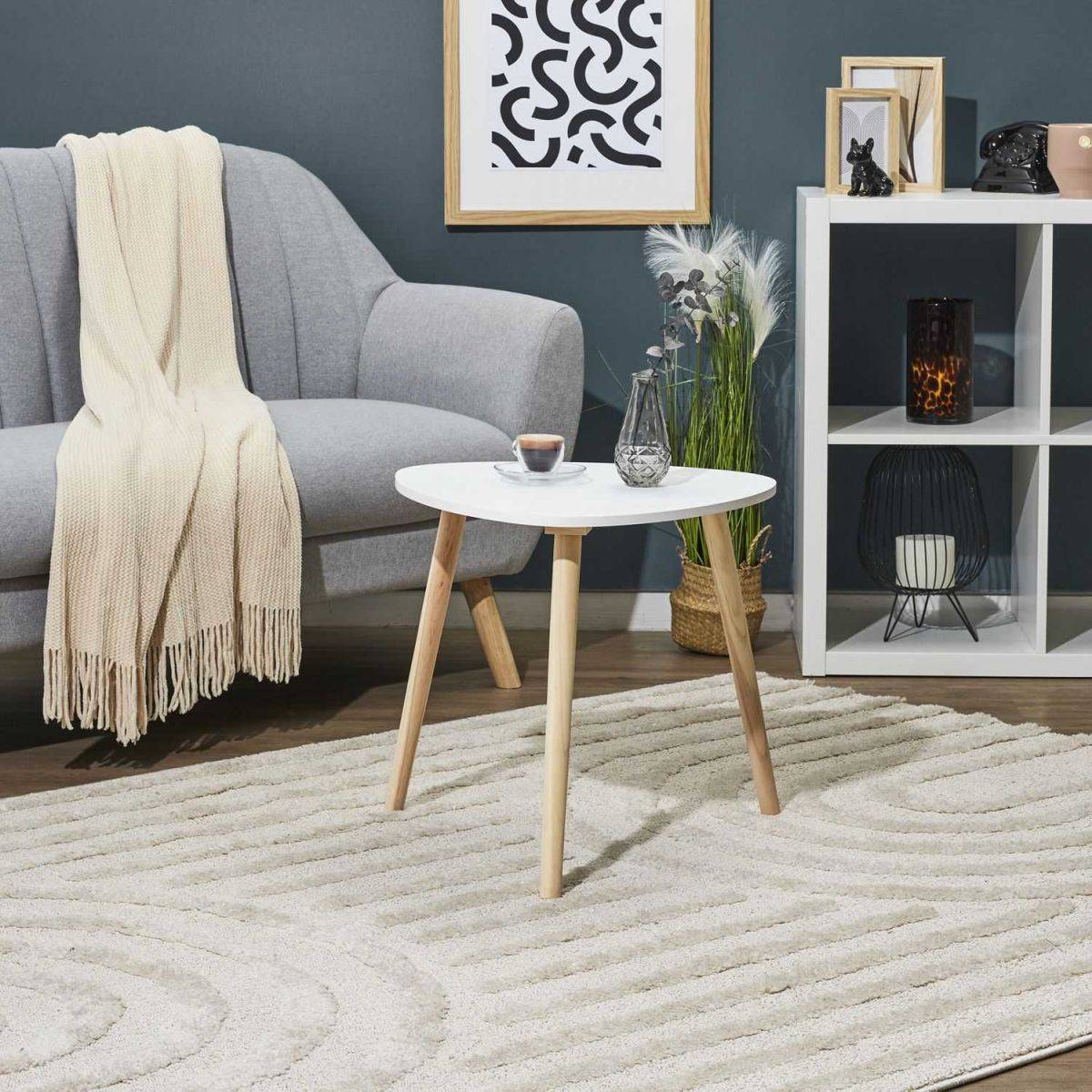 The Home Deco Factory - Table d'Appoint Scandinave "Shelly" 48cm Blanc & Naturel - Image 3