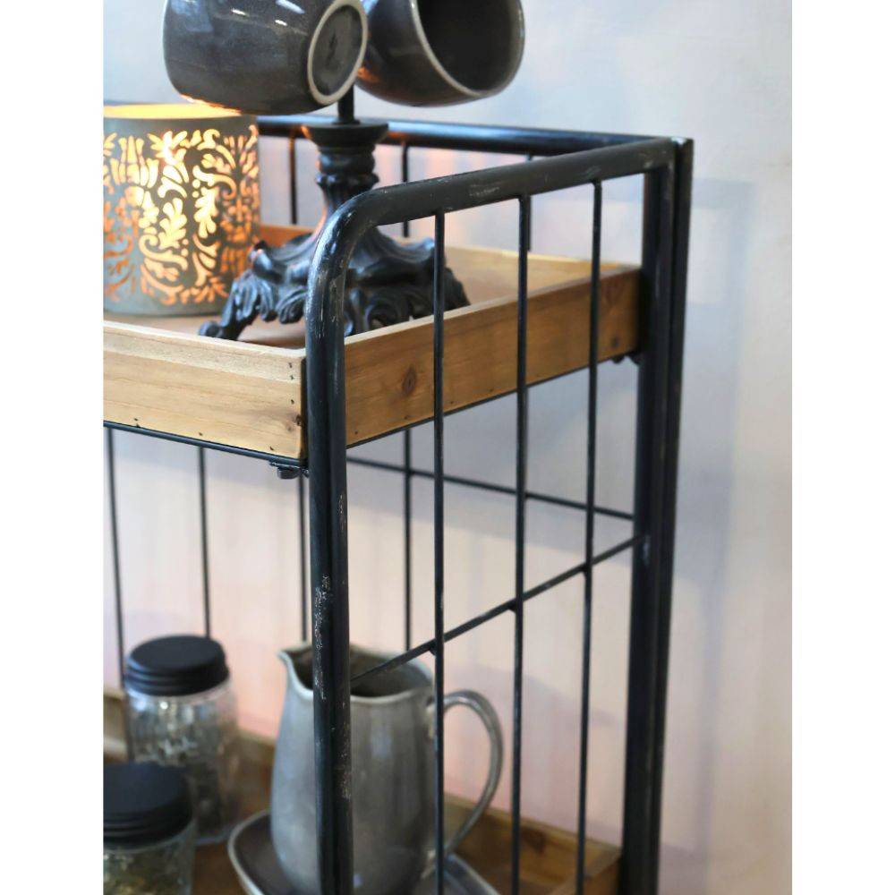 Chemin De Campagne - Etagère desserte chariot en bois marron et fer noir 81.5 x37.5x 140 cm Chemin de campagne - Imagen 3