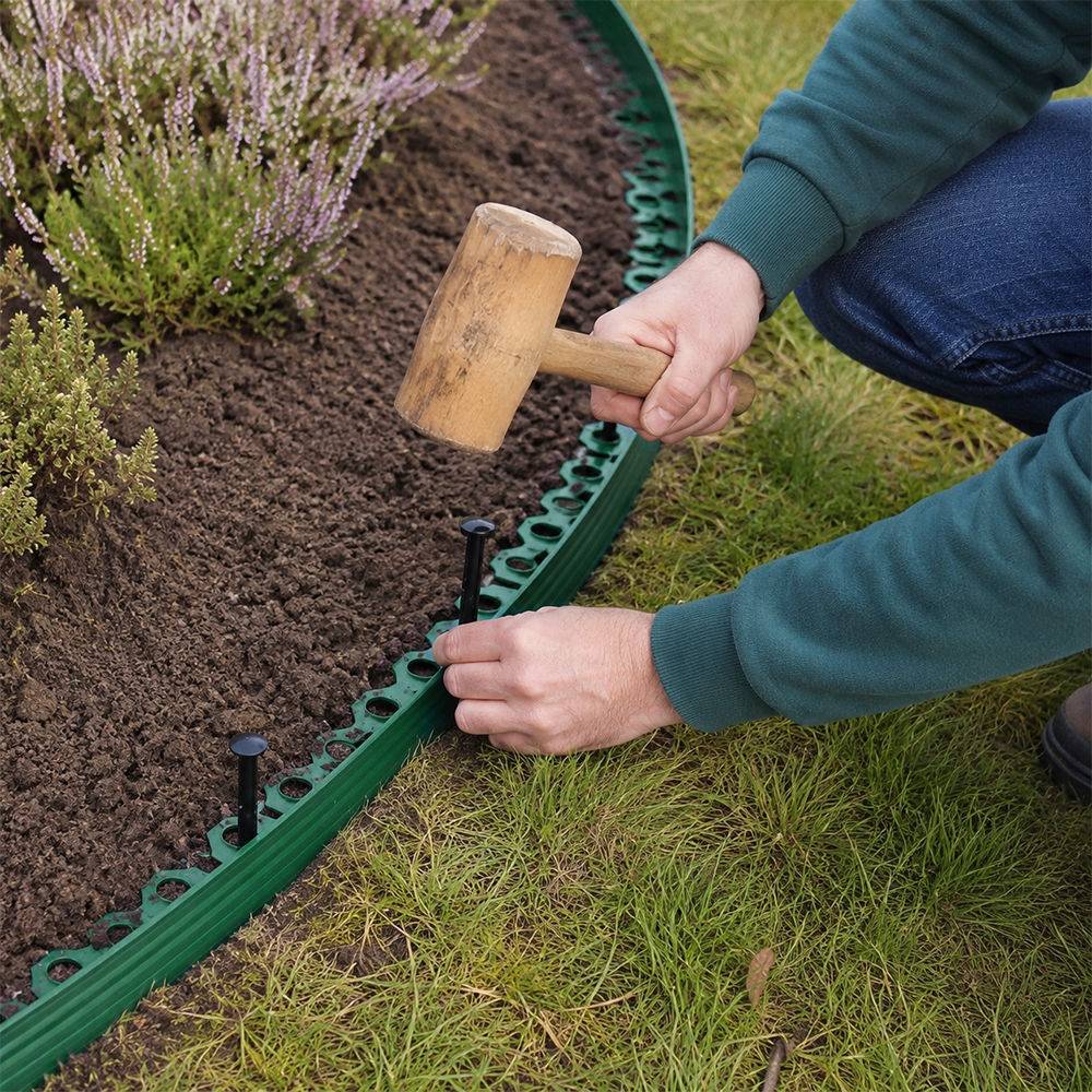 Gt Garden - Bordure de jardin flexible verte - 5 cm x 10 mètres avec 20 piquets d'ancrage - GT GARDEN - Imagen 2