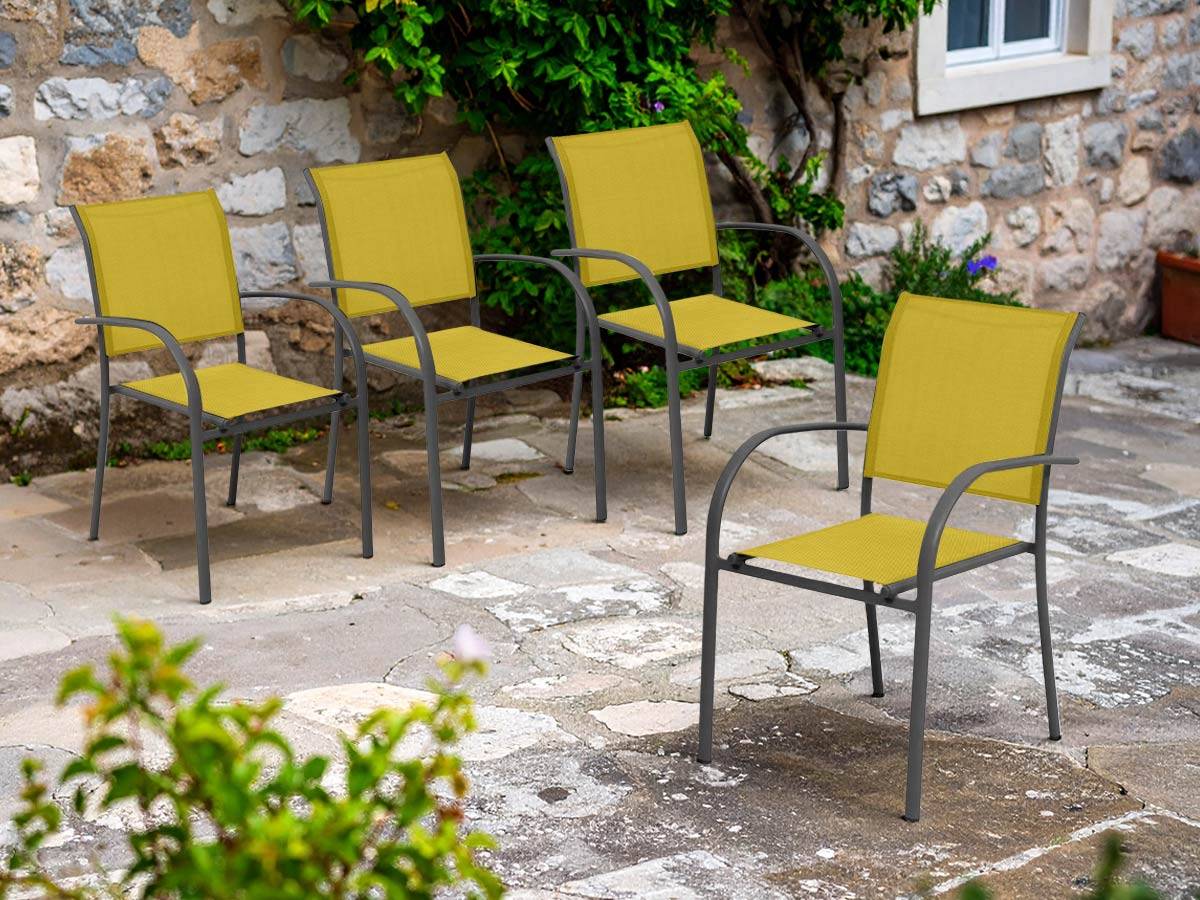 Hesperide - Lot de 4 fauteuils de jardin en texaline Piazza Moutarde /Graphite - Hespéride - Imagen 2
