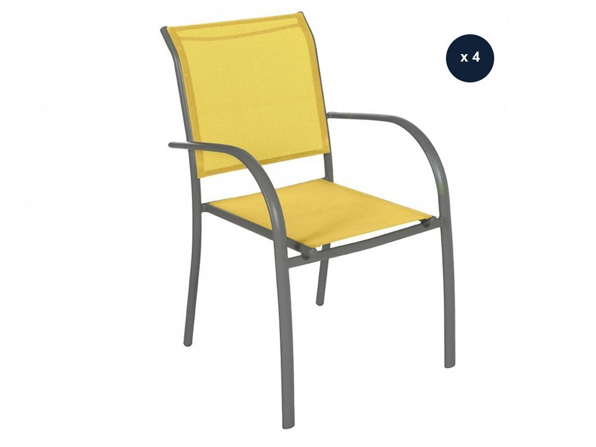 Hesperide - Lot de 4 fauteuils de jardin en texaline Piazza Moutarde /Graphite - Hespéride - Imagen 1