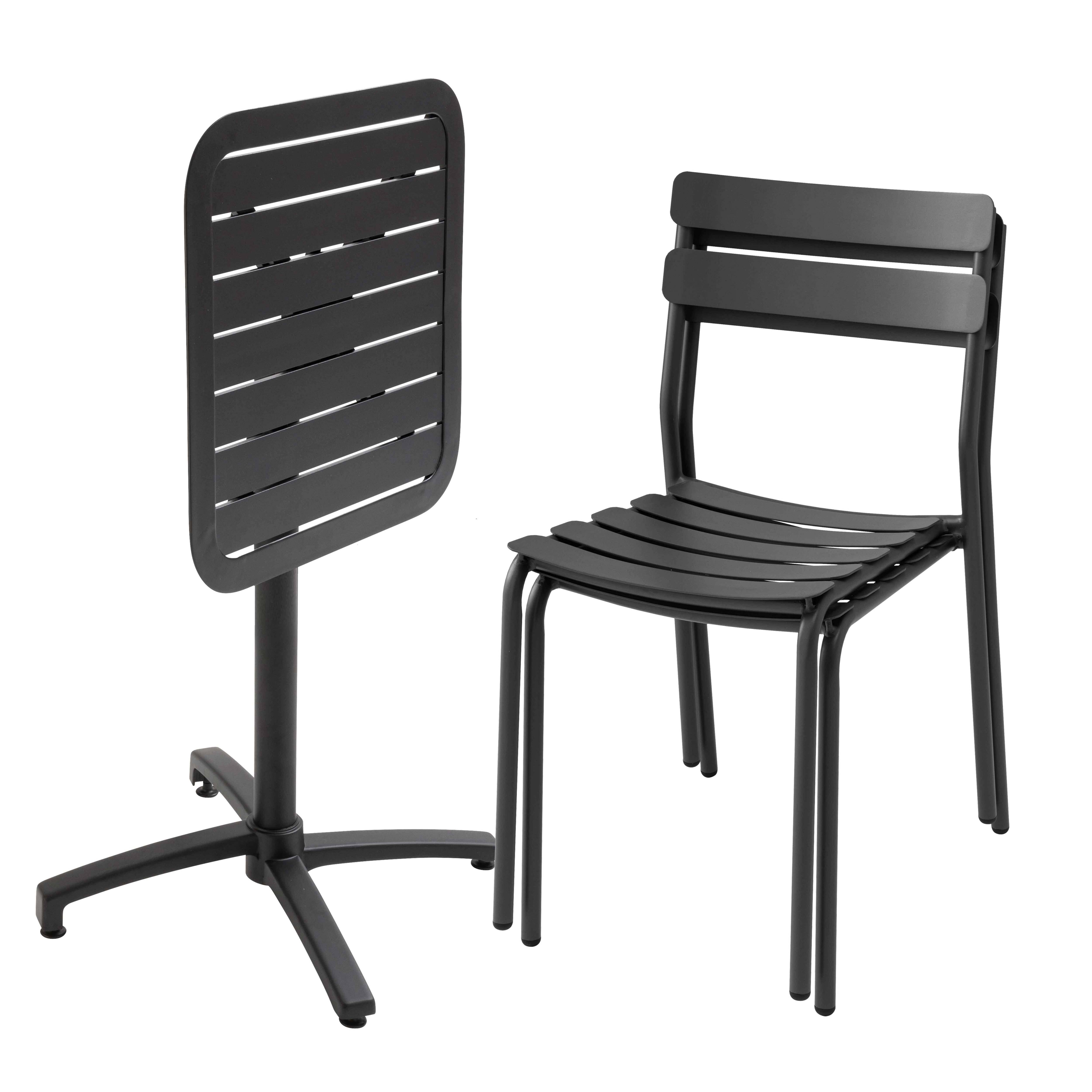 Oviala - Table de terrasse inclinable 60 x 60 cm et 2 chaises noir Almada - Oviala - Image 3