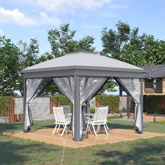Tonnelle pliante métal et tissu gris 330 x 330 x 288 cm - PANGIVO - Image 4