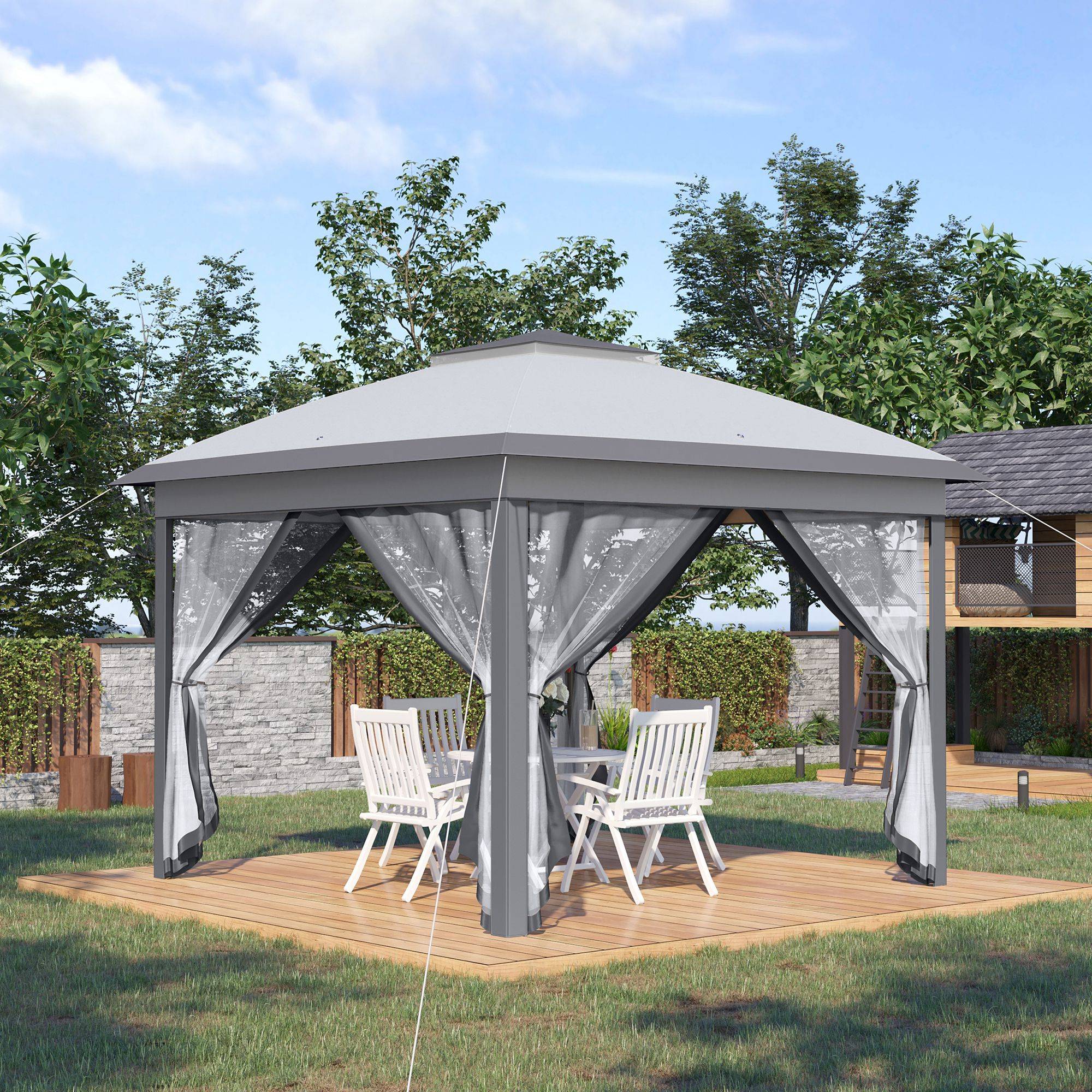Tonnelle pliante métal et tissu gris 330 x 330 x 288 cm - PANGIVO - Image 4