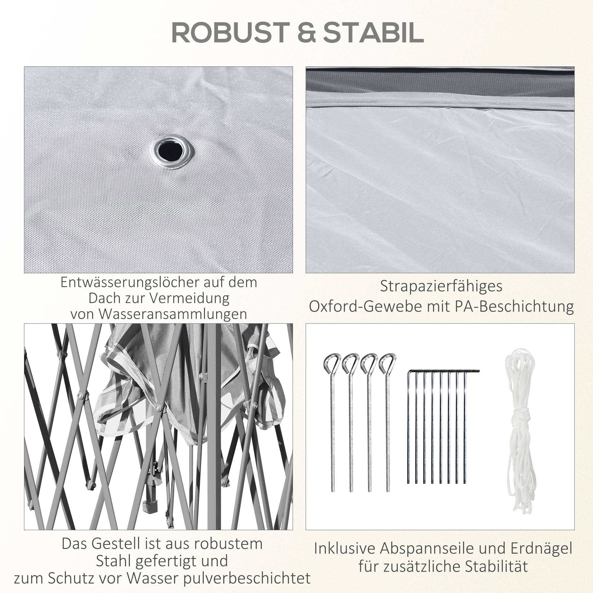 Tonnelle pliante métal et tissu gris 330 x 330 x 288 cm - PANGIVO - Image 9