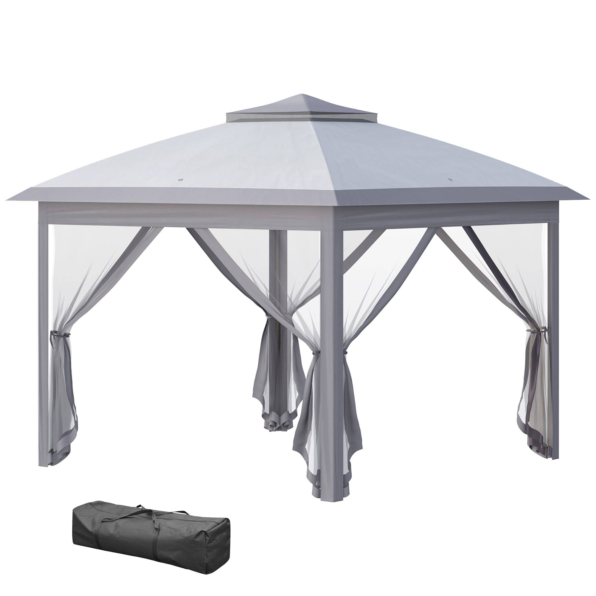 Tonnelle pliante métal et tissu gris 330 x 330 x 288 cm - PANGIVO - Image 1