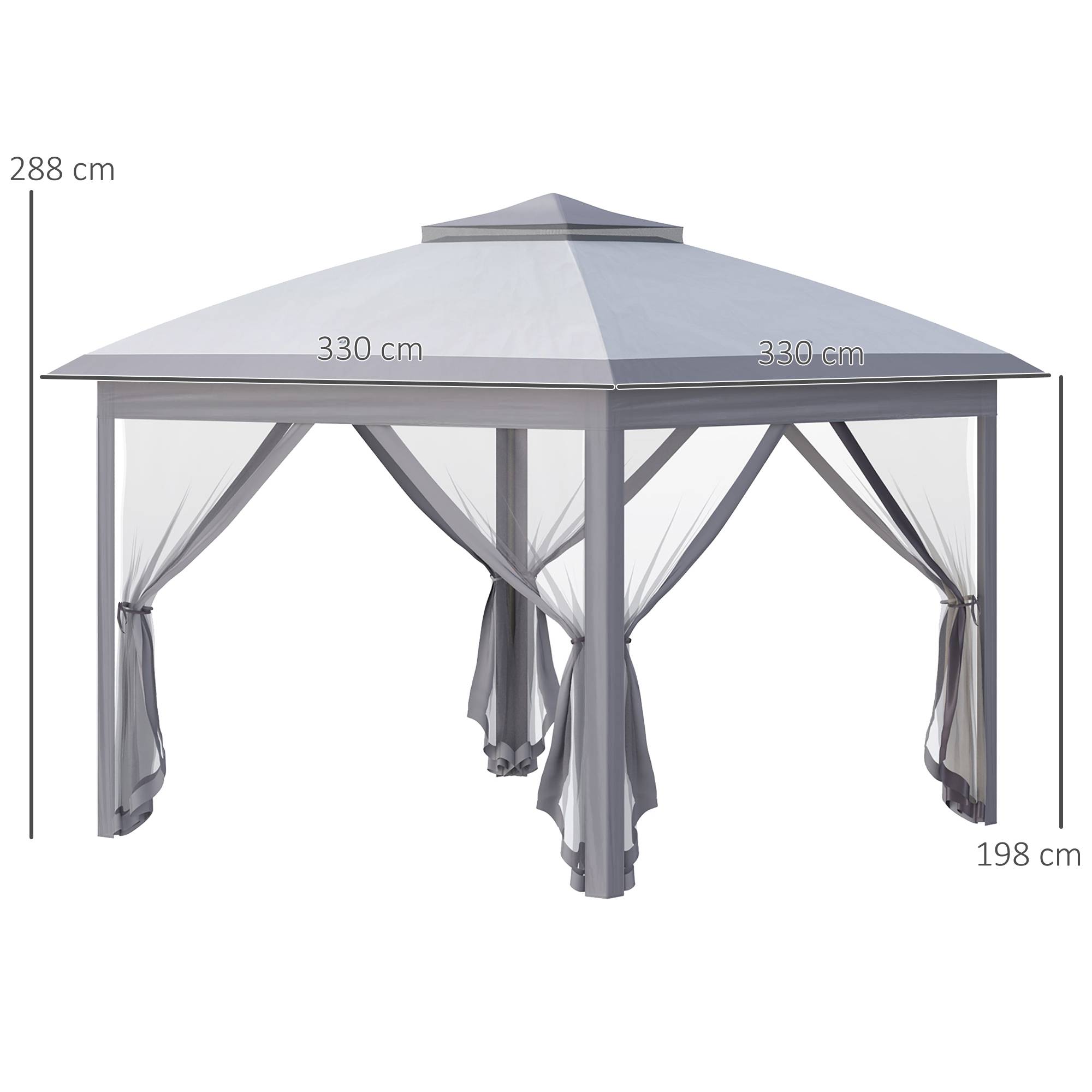 Tonnelle pliante métal et tissu gris 330 x 330 x 288 cm - PANGIVO - Image 5