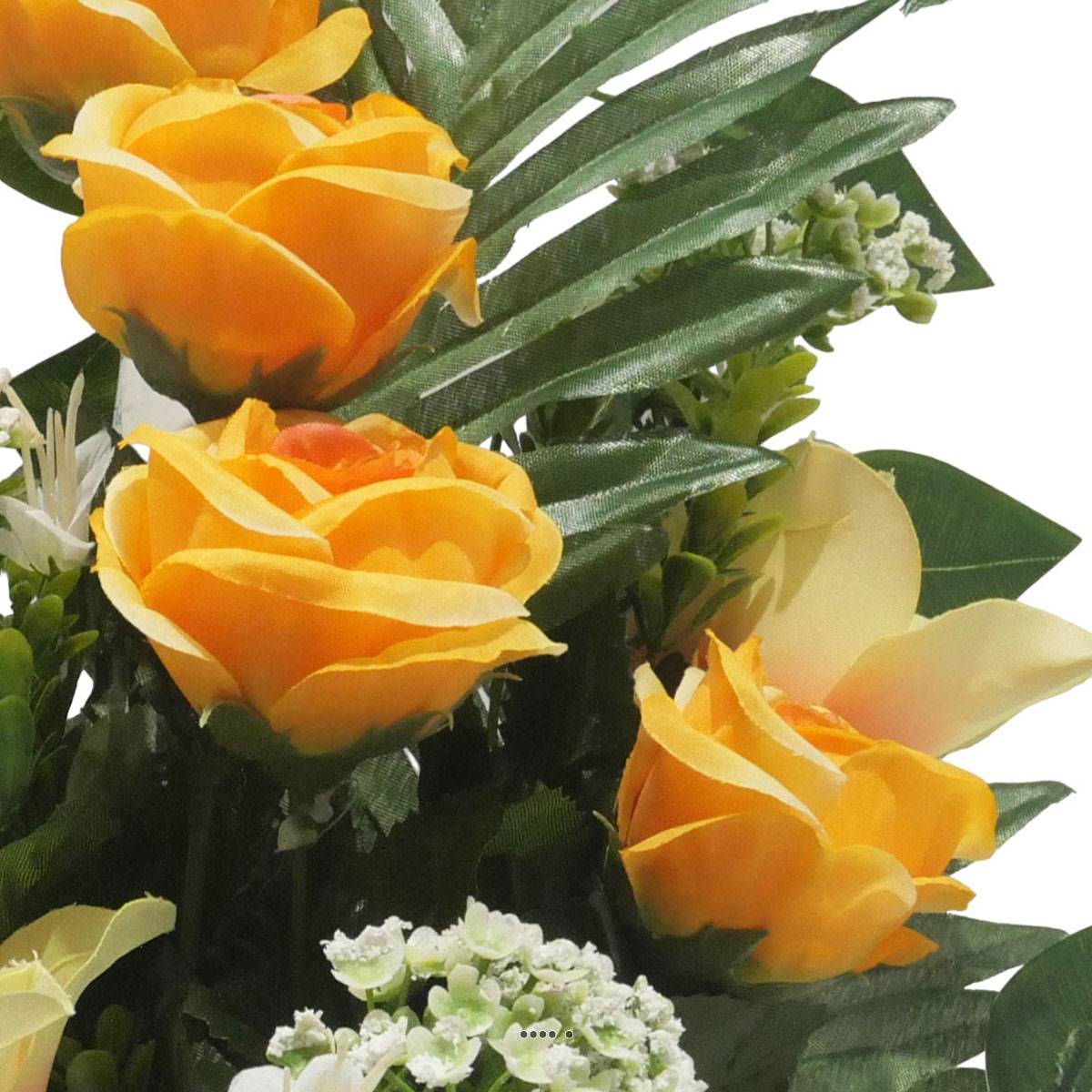 Artificielles - Jardinière de Rose gardénia, mini fleurs et ficus pour la Toussaint Orange - couleur: Orange - Imagen 3