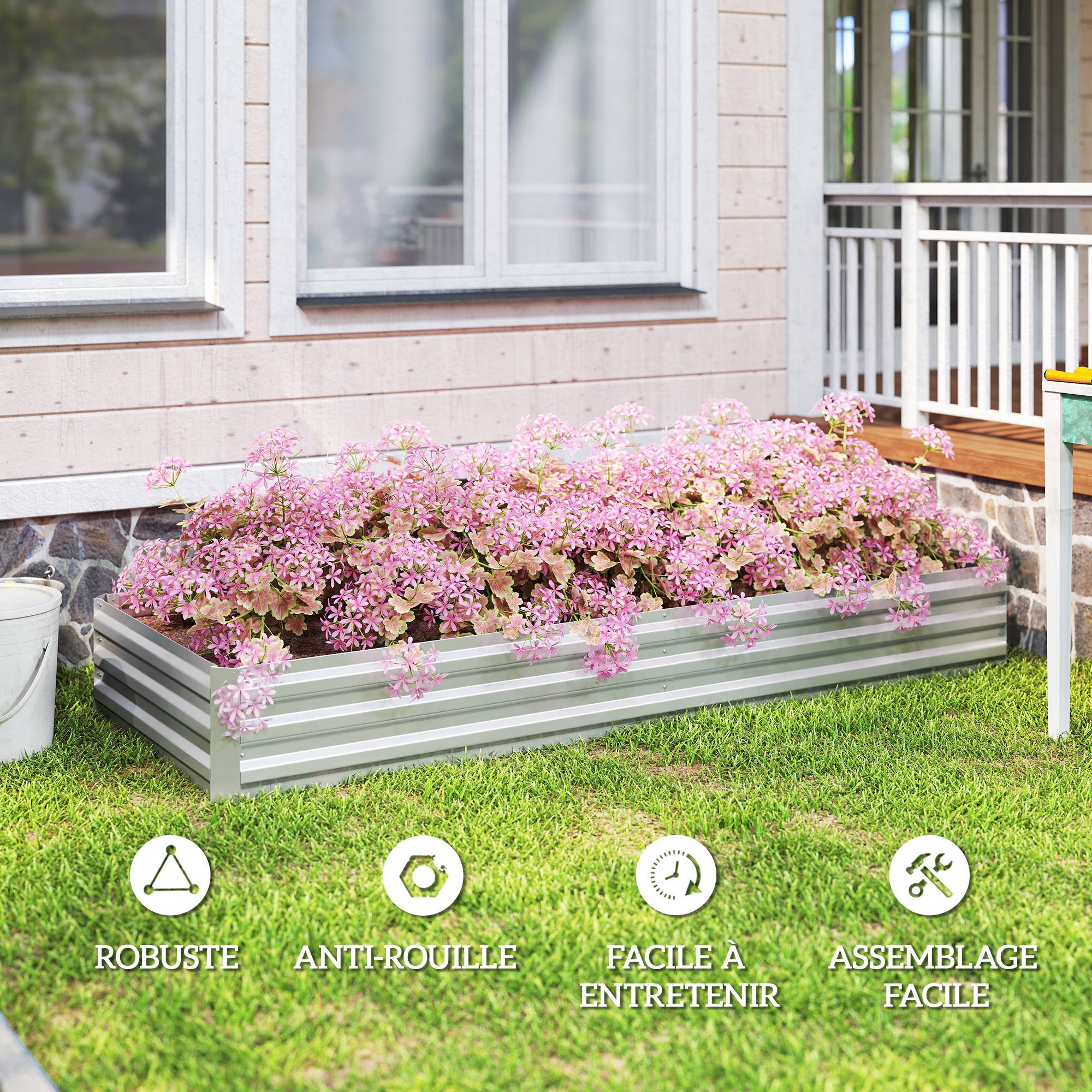 PANGIVO - Carré potager acier argent 241 x 90,5 x 30 cm - PANGIVO - Image 8