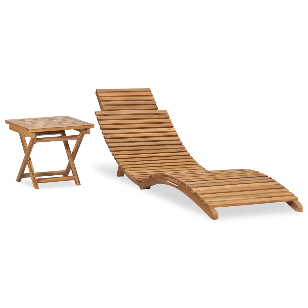 Helloshop26 - Transat chaise longue bain de soleil lit de jardin terrasse meuble d'extérieur pliable avec table bois de teck solide - Imagen 1