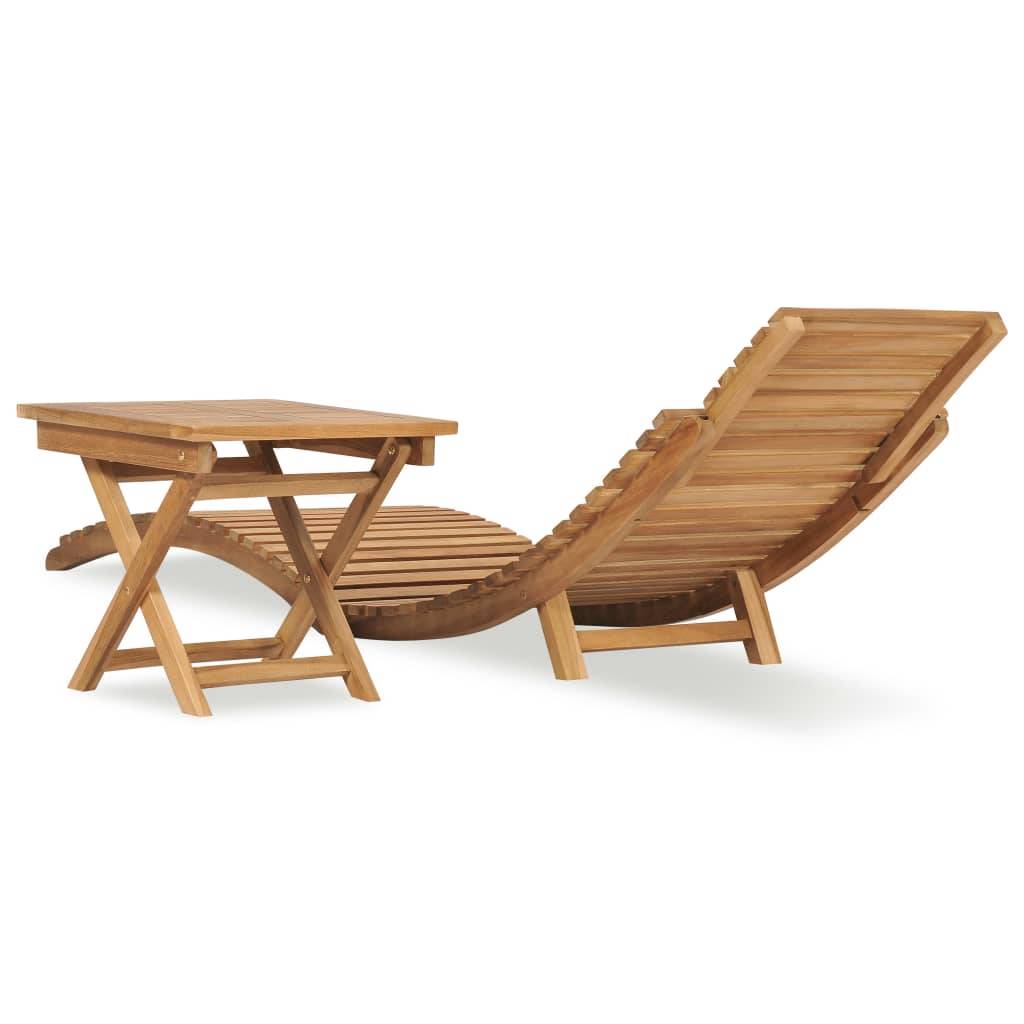 Helloshop26 - Transat chaise longue bain de soleil lit de jardin terrasse meuble d'extérieur pliable avec table bois de teck solide - Imagen 4