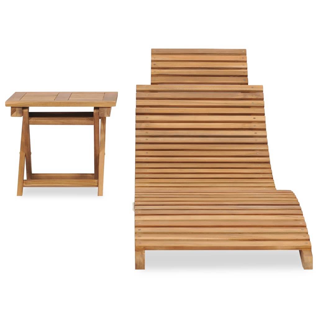 Helloshop26 - Transat chaise longue bain de soleil lit de jardin terrasse meuble d'extérieur pliable avec table bois de teck solide - Imagen 2