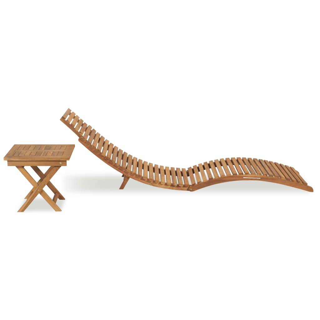 Helloshop26 - Transat chaise longue bain de soleil lit de jardin terrasse meuble d'extérieur pliable avec table bois de teck solide - Imagen 3