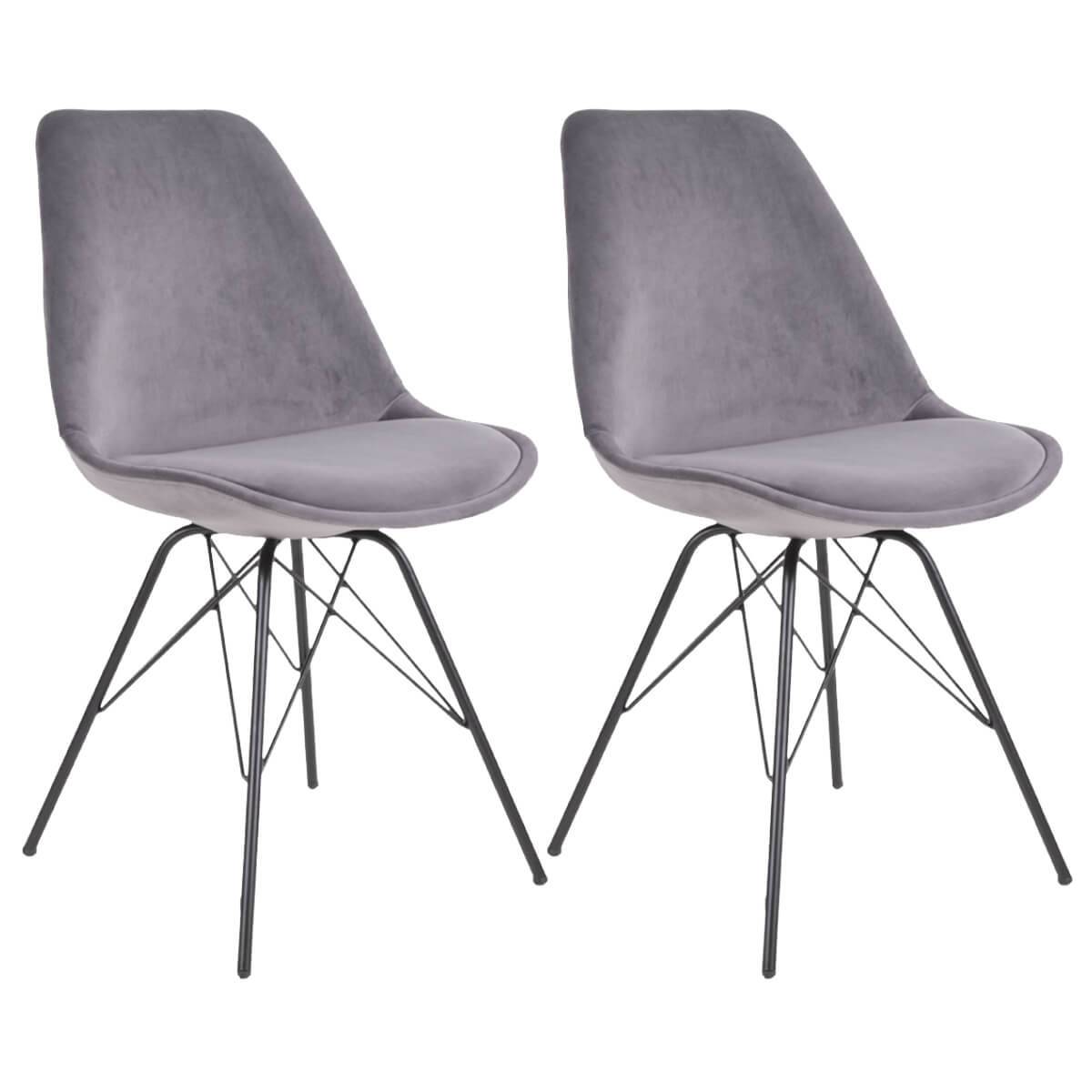 ALTOBUY - Lot de 2 Chaises Velours Gris avec Piétement Métal Noir - HAGA - Image 1