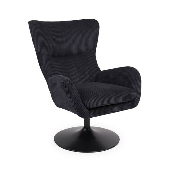 Fauteuil Pivotant en Velours Côtelé "Cléo" 97cm Noir - Image 1