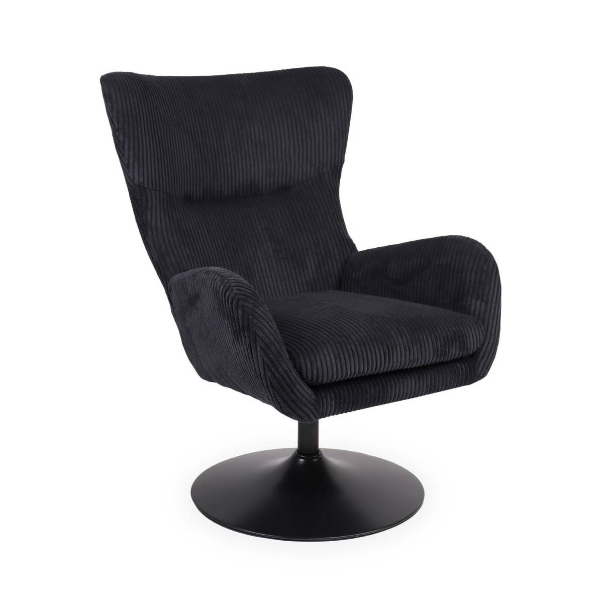 Fauteuil Pivotant en Velours Côtelé "Cléo" 97cm Noir - Image 1