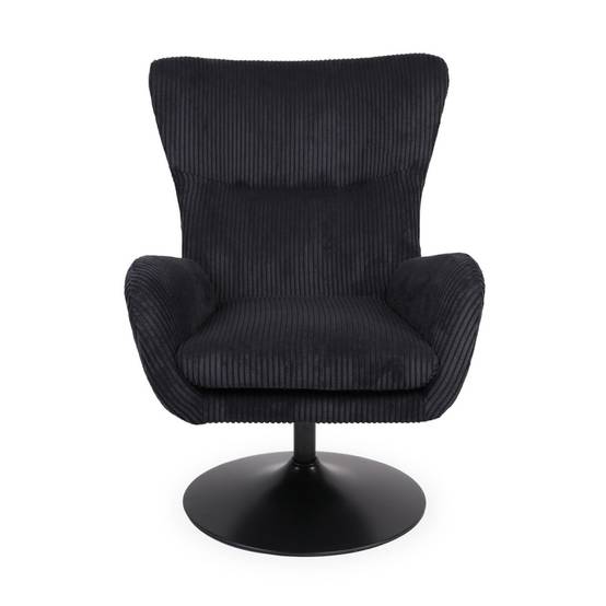 Fauteuil Pivotant en Velours Côtelé "Cléo" 97cm Noir - Image 2