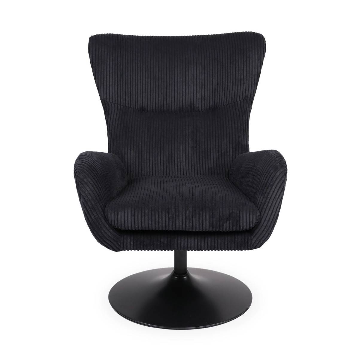 Fauteuil Pivotant en Velours Côtelé "Cléo" 97cm Noir - Image 2