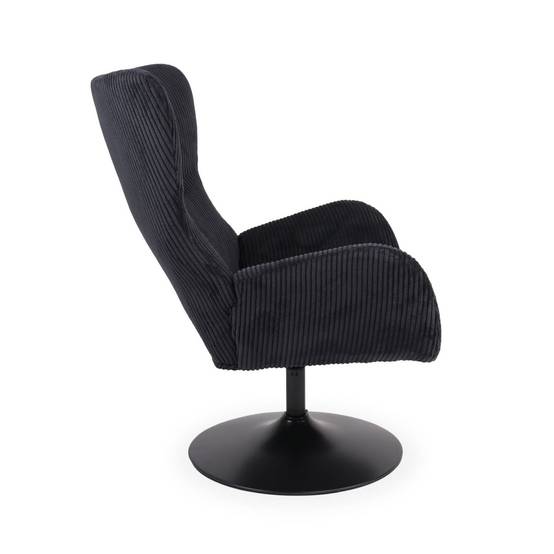 Fauteuil Pivotant en Velours Côtelé "Cléo" 97cm Noir - Image 3